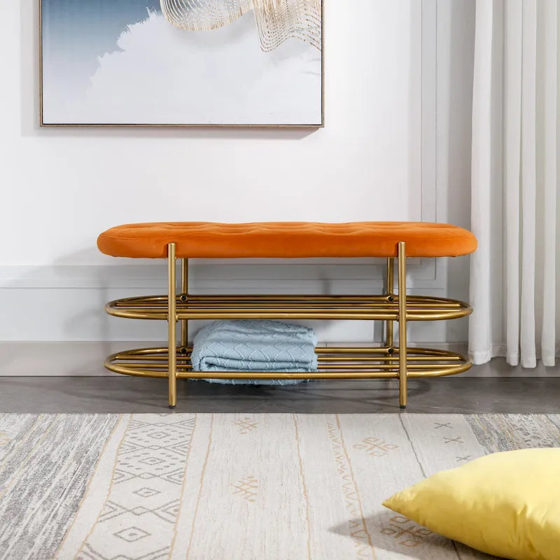 SEYNAR 40  Velvet Upholstered Living Room Bench with Double shoe rack