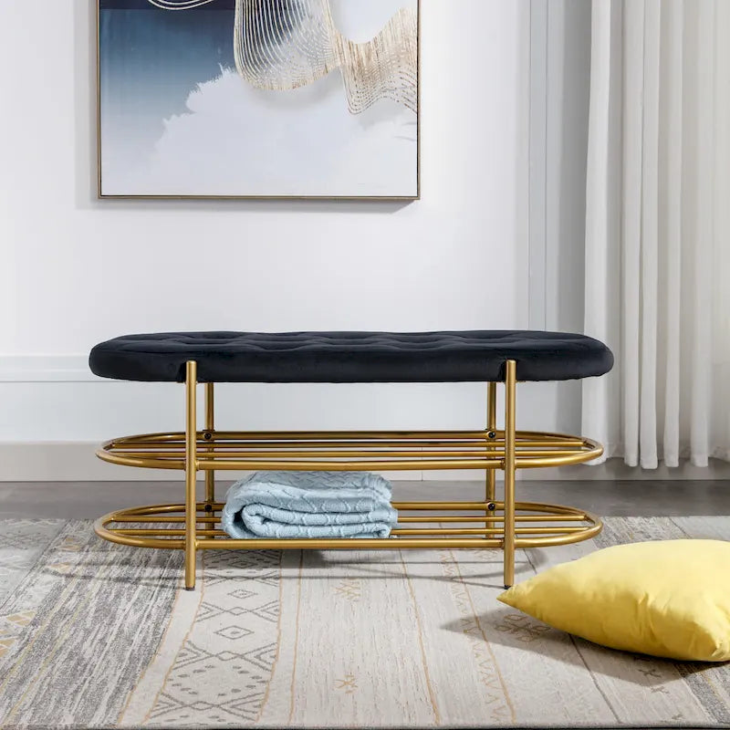SEYNAR 40  Velvet Upholstered Living Room Bench with Double shoe rack