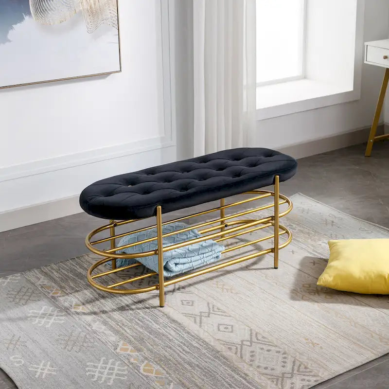 SEYNAR 40  Velvet Upholstered Living Room Bench with Double shoe rack