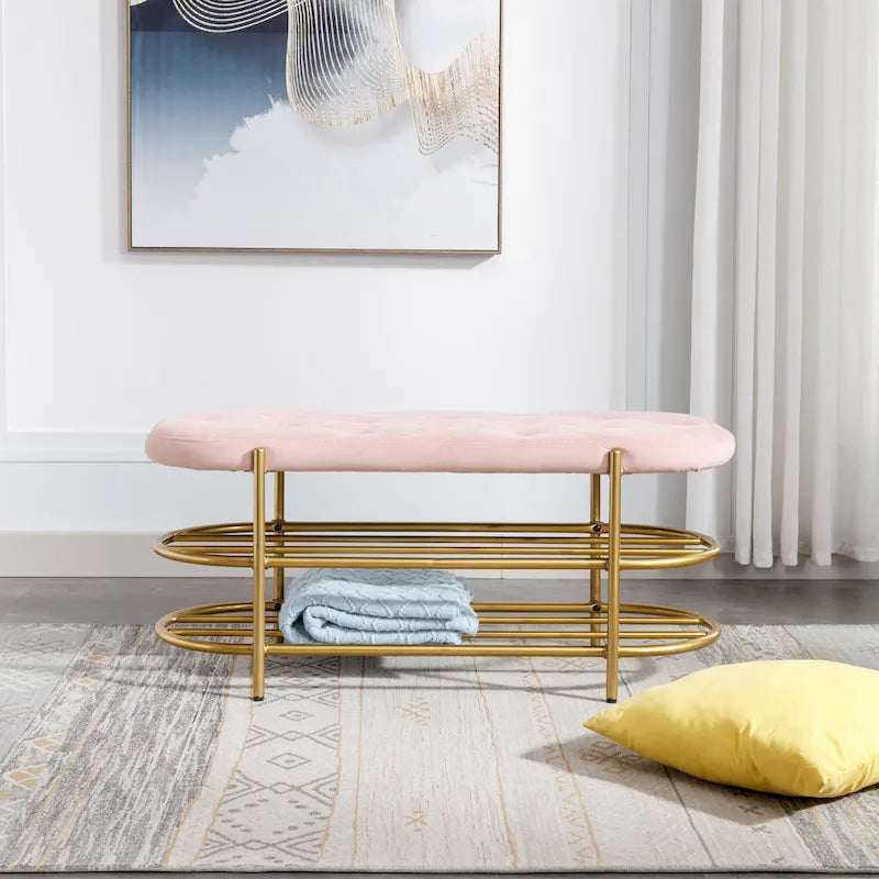 SEYNAR 40  Velvet Upholstered Living Room Bench with Double shoe rack
