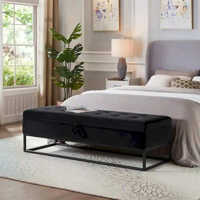 Metal Base Bed Bench with Storage
