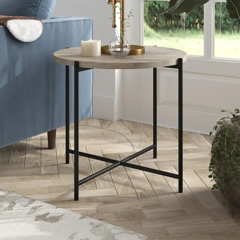 Loretta 23.63  Wide Round Side Table with MDF Top