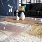 Rossmore Modern Oval Accent Coffee Table with White Powder Coated Steel Frame for Home Office Living Room Bedroom