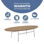 Rossmore Modern Oval Accent Coffee Table with White Powder Coated Steel Frame for Home Office Living Room Bedroom