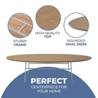 Rossmore Modern Oval Accent Coffee Table with White Powder Coated Steel Frame for Home Office Living Room Bedroom