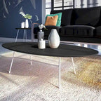 Rossmore Modern Oval Accent Coffee Table with White Powder Coated Steel Frame for Home Office Living Room Bedroom