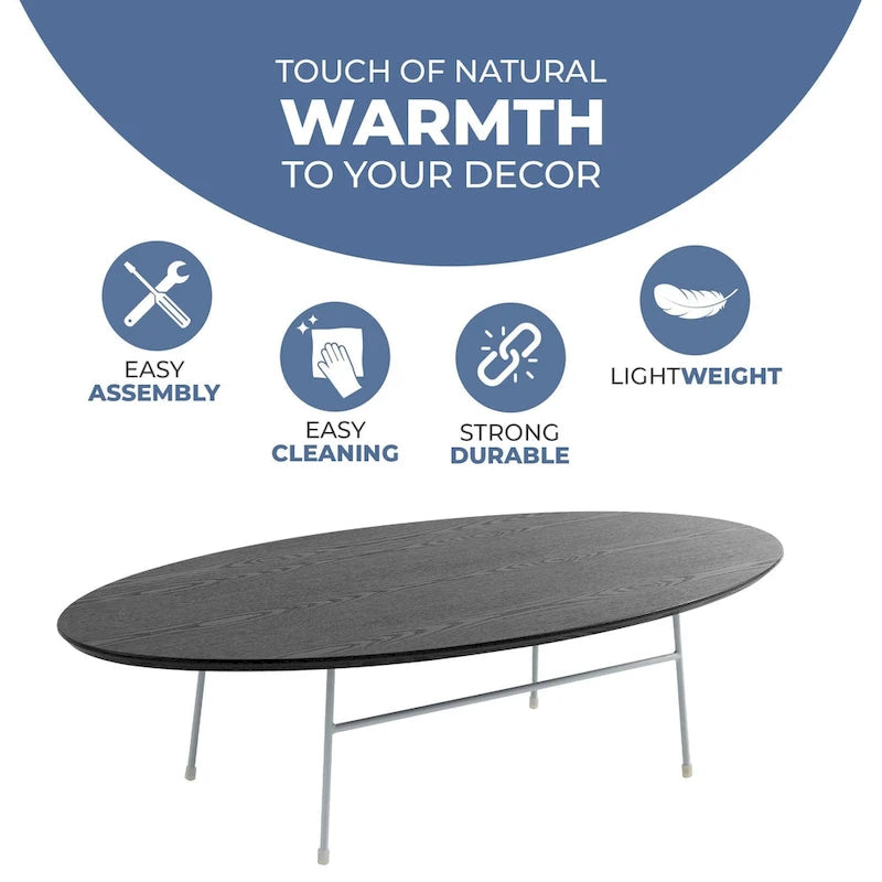 Rossmore Modern Oval Accent Coffee Table with White Powder Coated Steel Frame for Home Office Living Room Bedroom