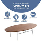 Rossmore Modern Oval Accent Coffee Table with White Powder Coated Steel Frame for Home Office Living Room Bedroom