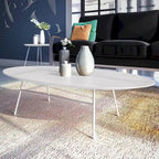 Rossmore Modern Oval Accent Coffee Table with White Powder Coated Steel Frame for Home Office Living Room Bedroom
