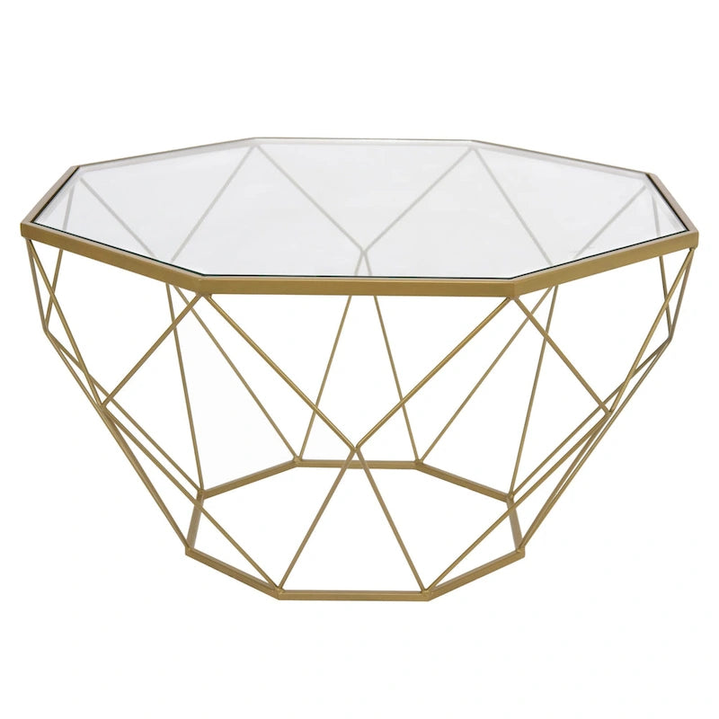 Malibu 29  Modern Octagon Center Coffee Table with Tempered Glass Table top & Sturdy Metal Geometric Base for Living Room Office