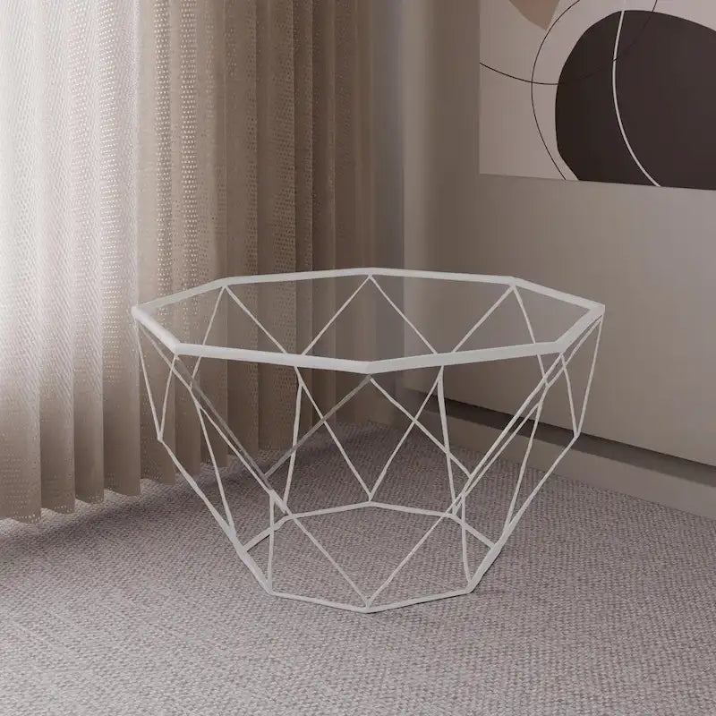 Malibu 29  Modern Octagon Center Coffee Table with Tempered Glass Table top & Sturdy Metal Geometric Base for Living Room Office