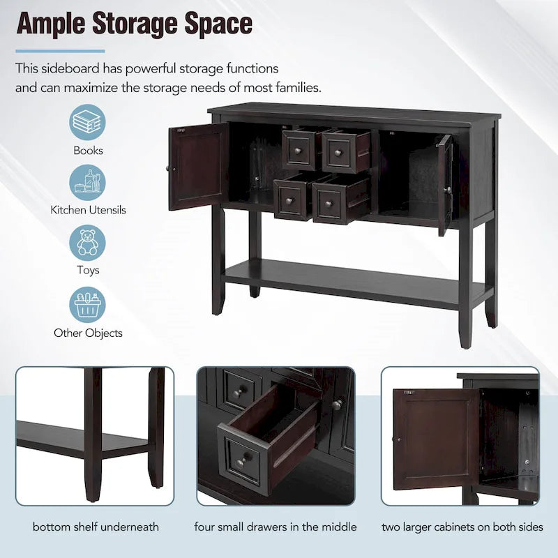 Nestfair Retro Sideboard Console Table with Drawers and Bottom Shelf