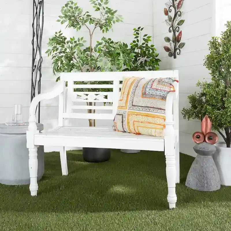 Wood Bench - White - Roche River Decor - 22 Wx40 Lx36 H