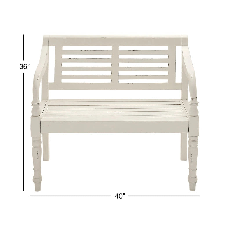 Wood Bench - White - Roche River Decor - 22 Wx40 Lx36 H