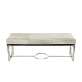 Leather Handmade Cowhide Bench with Geometric Cutout Silver Base - Beige - Roche River Decor - 18 W x 48 L x 17 H