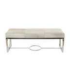 Leather Handmade Cowhide Bench with Geometric Cutout Silver Base - Beige - Roche River Decor - 18 W x 48 L x 17 H