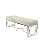 Leather Handmade Cowhide Bench with Geometric Cutout Silver Base - Beige - Roche River Decor - 18 W x 48 L x 17 H