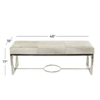 Leather Handmade Cowhide Bench with Geometric Cutout Silver Base - Beige - Roche River Decor - 18 W x 48 L x 17 H