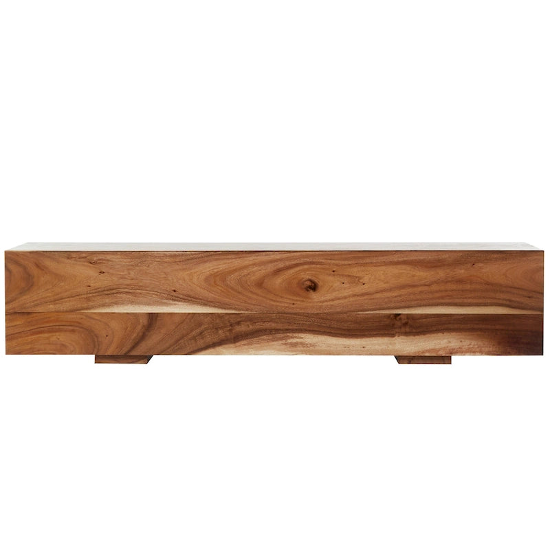 Wood Block Bench with Elevated Base - Brown - Roche River Decor - 16 W x 71 L x 15 H