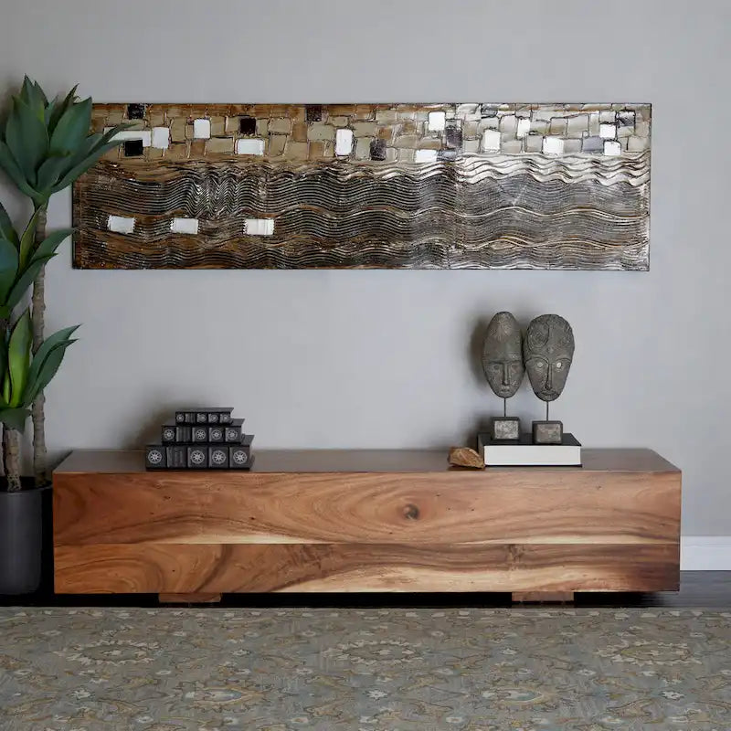 Wood Block Bench with Elevated Base - Brown - Roche River Decor - 16 W x 71 L x 15 H