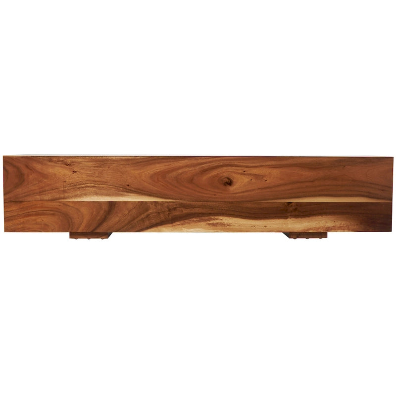 Wood Block Bench with Elevated Base - Brown - Roche River Decor - 16 W x 71 L x 15 H
