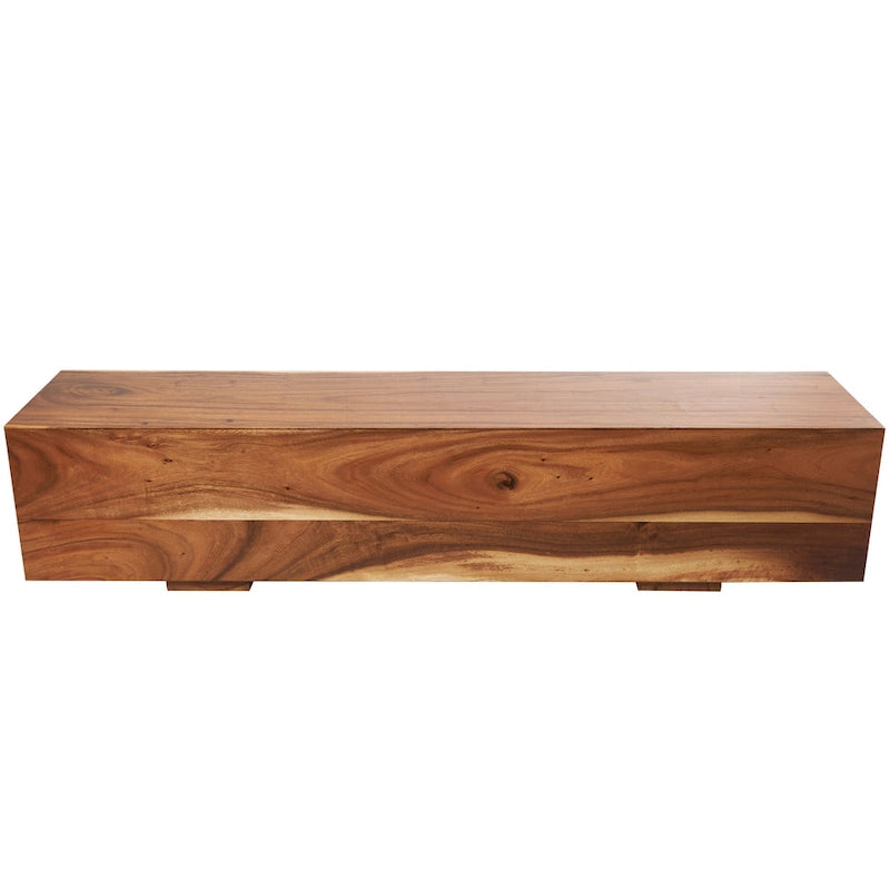 Wood Block Bench with Elevated Base - Brown - Roche River Decor - 16 W x 71 L x 15 H