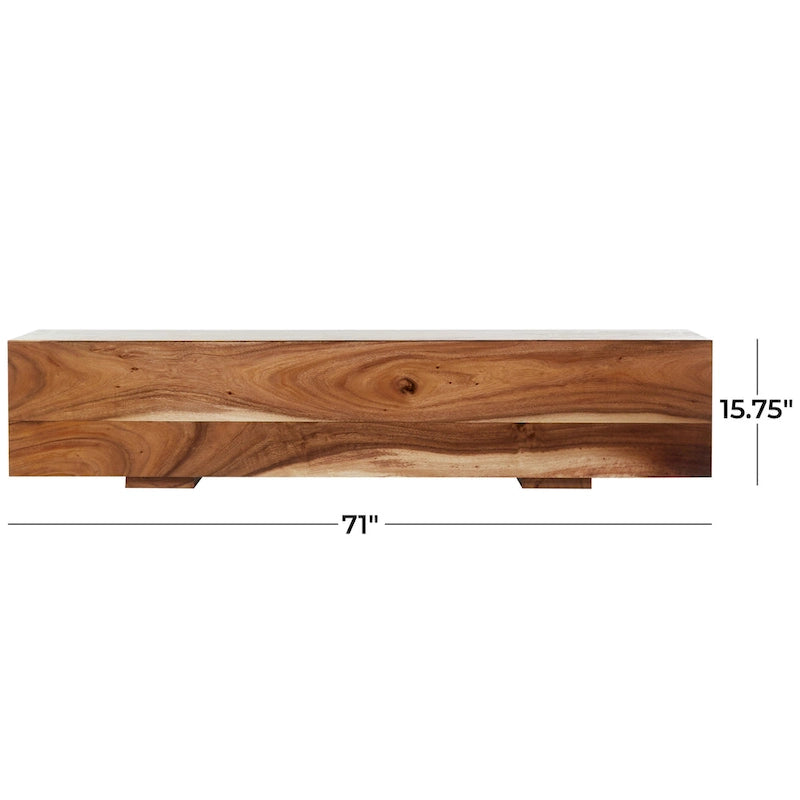 Wood Block Bench with Elevated Base - Brown - Roche River Decor - 16 W x 71 L x 15 H