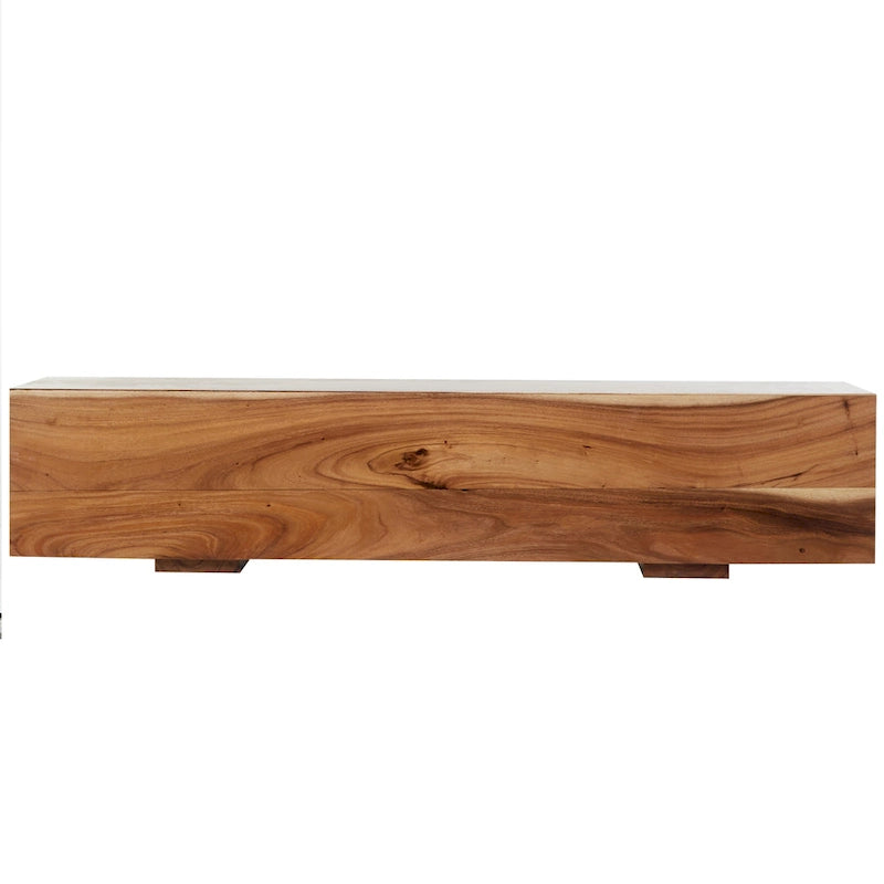 Wood Block Bench with Elevated Base - Brown - Roche River Decor - 16 W x 71 L x 15 H