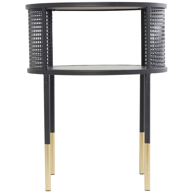 Metal Geometric Open Grid Frame 1 Shelf Accent Table or Coffee Table with Gold Legs Black Roche River Decor