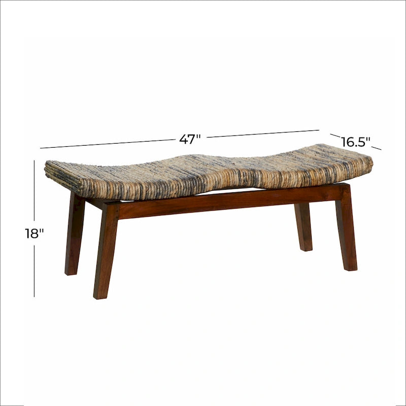Wood Handmade Woven Bench - Brown - Roche River Decor - 17 W x 47 L x 18 H