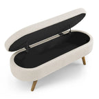 Storage Bench Modern Linen Fabric Ottoman Footstool with Solid Wood Legs Oval Storage Entry Bench Seat for Living Room Bedroom