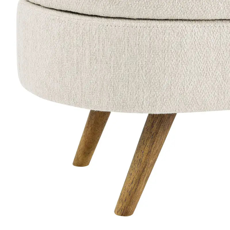 Storage Bench Modern Linen Fabric Ottoman Footstool with Solid Wood Legs Oval Storage Entry Bench Seat for Living Room Bedroom