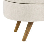 Storage Bench Modern Linen Fabric Ottoman Footstool with Solid Wood Legs Oval Storage Entry Bench Seat for Living Room Bedroom