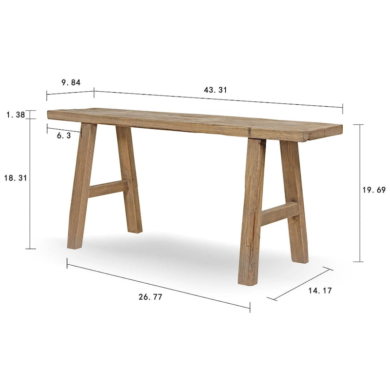 Artissance 43  Long 10  Wide Elmwood Bench, Natural Wood - 9'6  x 12'11
