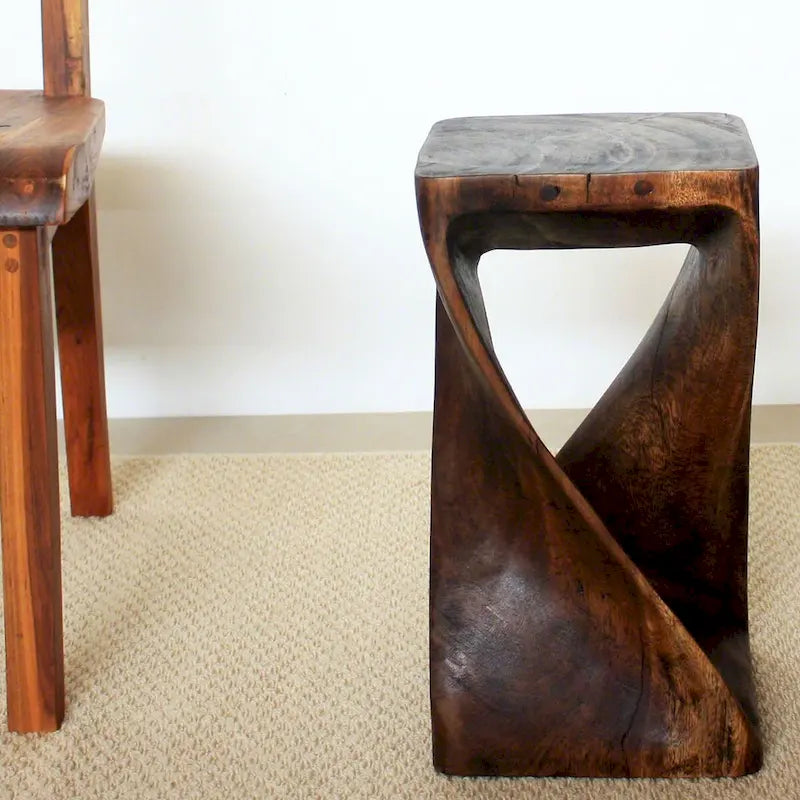 Haussmann Original Wood Twist Stool 10 X 10 X 18 In High Mocha Oil - 10  x 10  x 18