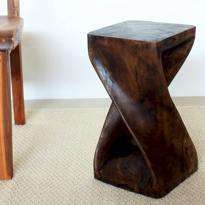 Haussmann Original Wood Twist Stool 10 X 10 X 18 In High Mocha Oil - 10  x 10  x 18