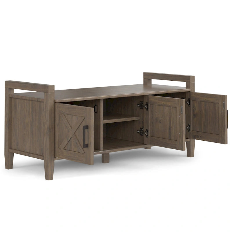 WYNDENHALL Cantina SOLID WOOD 44 inch Wide Transitional Entryway Storage Bench in Smoky Brown - 18  d x 44  w x 19.8  h