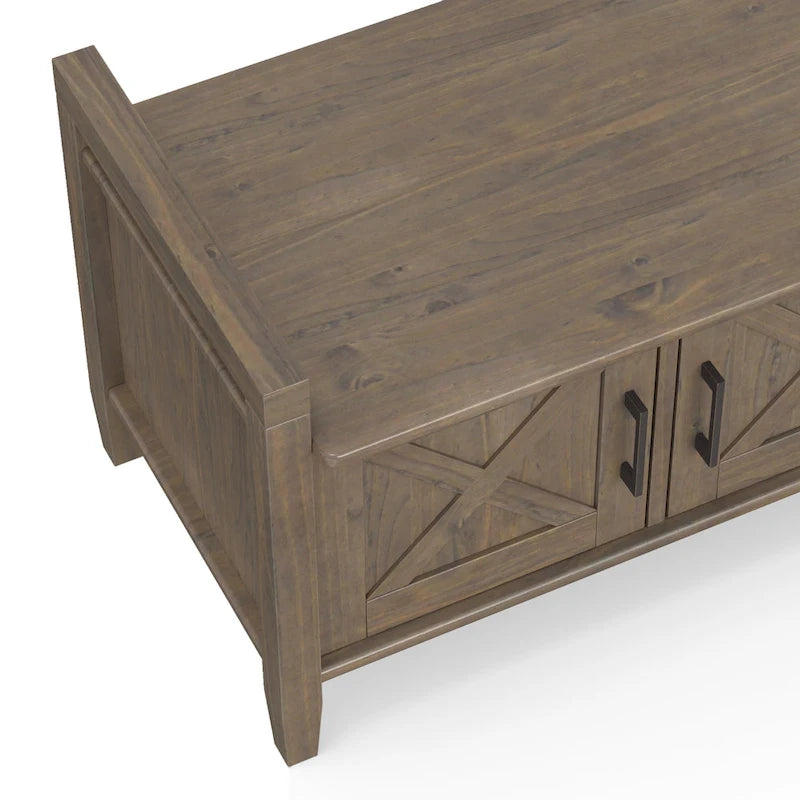 WYNDENHALL Cantina SOLID WOOD 44 inch Wide Transitional Entryway Storage Bench in Smoky Brown - 18  d x 44  w x 19.8  h
