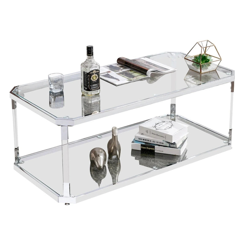 Chrome Coffee Tables Glass Coffee Table with Shelf