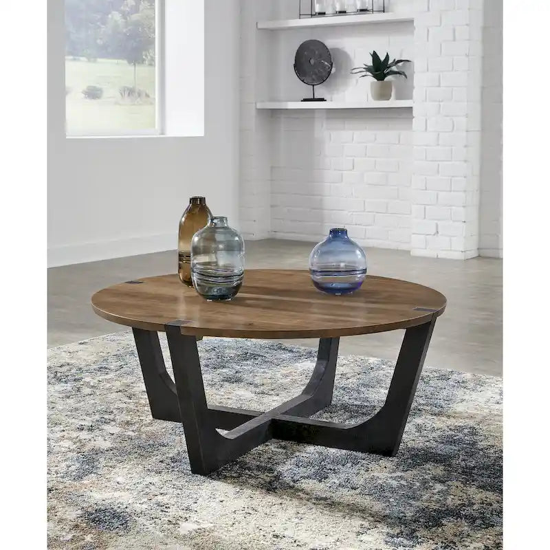 Signature Design by Ashley Hanneforth Brown/Black Coffee Table - 44 W x 44 D x 19 H
