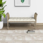 Dilwen Wooden Tufted Upholstered Bench with High Flared Rattan Arms