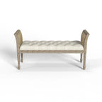Dilwen Wooden Tufted Upholstered Bench with High Flared Rattan Arms