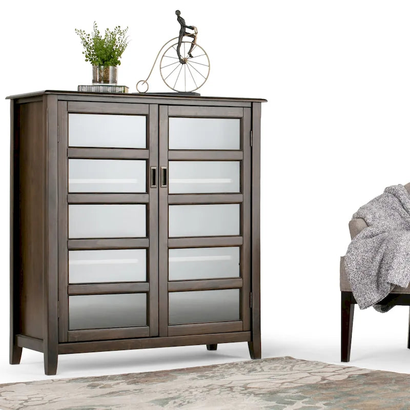 WYNDENHALL Portland SOLID WOOD 40 inch Wide Transitional Medium Storage Cabinet in Mahogany Brown - 40 w x 16.9 d x 44 h