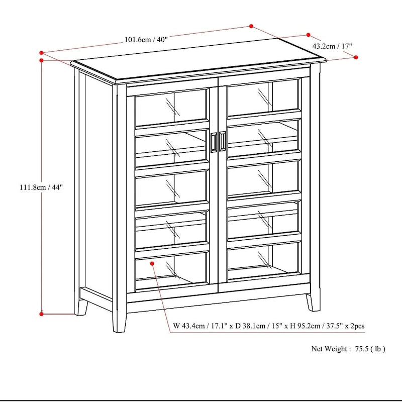 WYNDENHALL Portland SOLID WOOD 40 inch Wide Transitional Medium Storage Cabinet in Mahogany Brown - 40 w x 16.9 d x 44 h