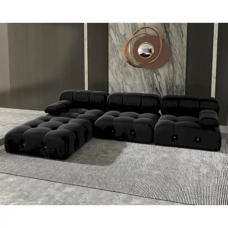 104  Convertible Modular Sectional Sofa, L-Shaped Minimalist Velvet Sofas Couches with Chaise Ottomans