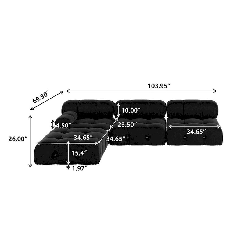 104  Convertible Modular Sectional Sofa, L-Shaped Minimalist Velvet Sofas Couches with Chaise Ottomans
