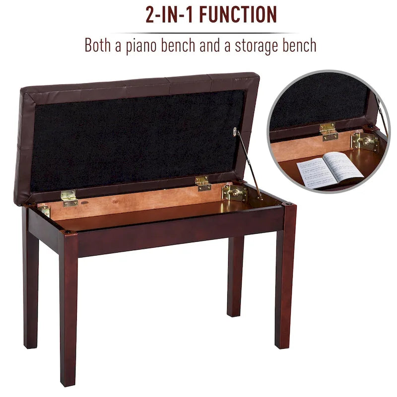 HomCom Faux Leather Padded Double / Duet Piano Bench w/ Music Storage - 13.5*29*19.5