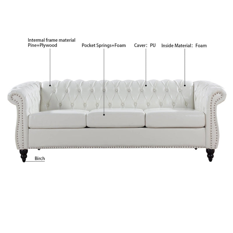 84  Chesterfield Rolled Arm 3 Seater Sofa