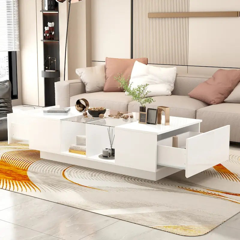 Coffee Table Storage High Gloss Coffee Tables LED Lighting Cocktail - 47.4 W