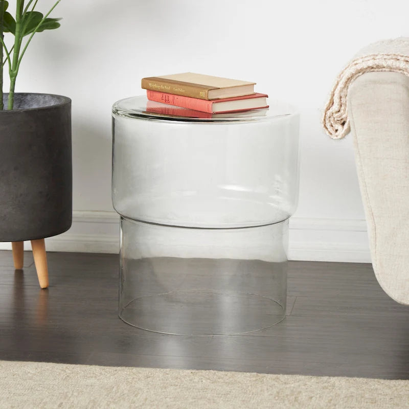 Glass Modern Accent Table - Clear or Red - Roche River Decor